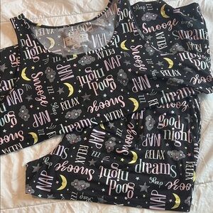 Black 'Good Night' Printed Tank top Sleep Set